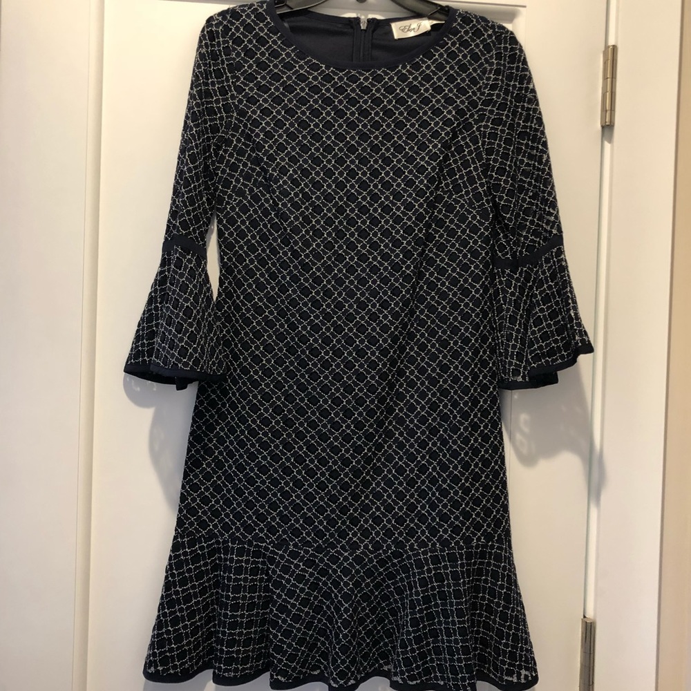 Eliza J blue and white bell sleeve dress